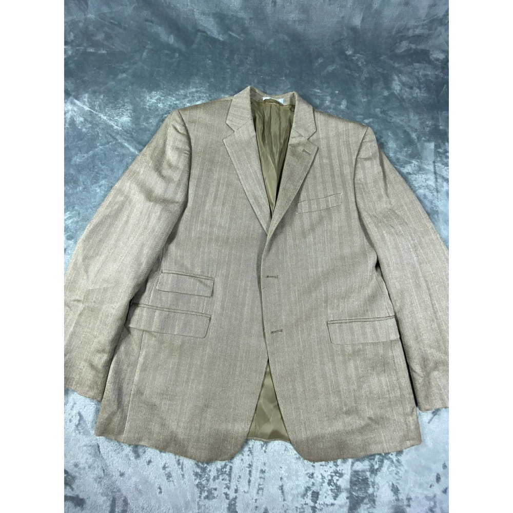 Ralph Lauren Blazer Mens 44R Beige Silk Herringbone Jacket Classic Union Made